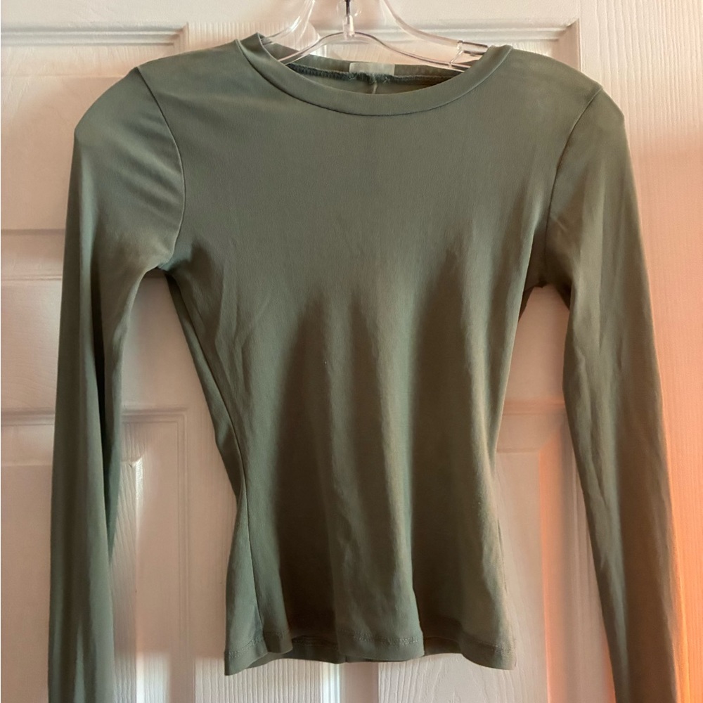 Free People Olive Green Mesh Long Sleeve Women's Top